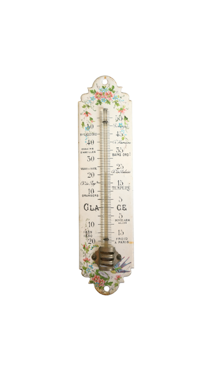 French Floral Porcelain Weather Thermometer