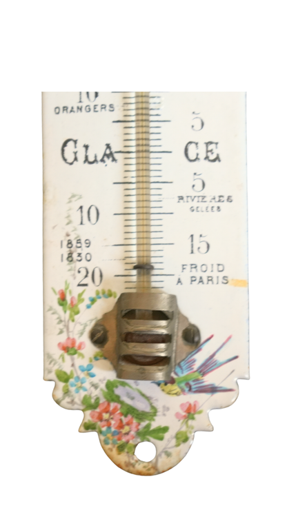 French Floral Porcelain Weather Thermometer