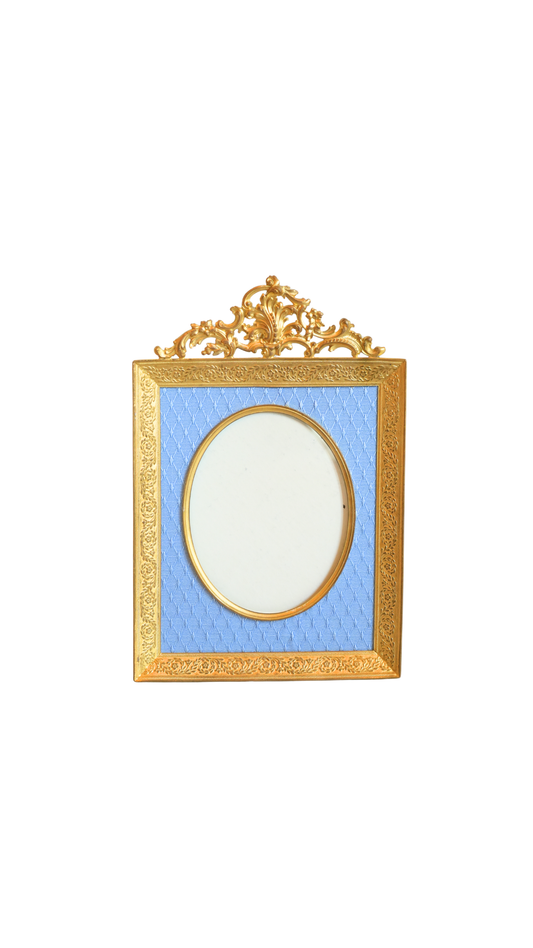 Antique French Gilt Frame with Blue Silk Mat