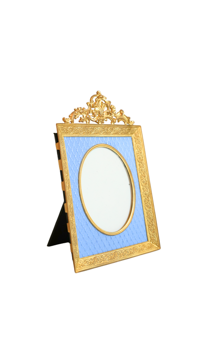 Antique French Gilt Frame with Blue Silk Mat