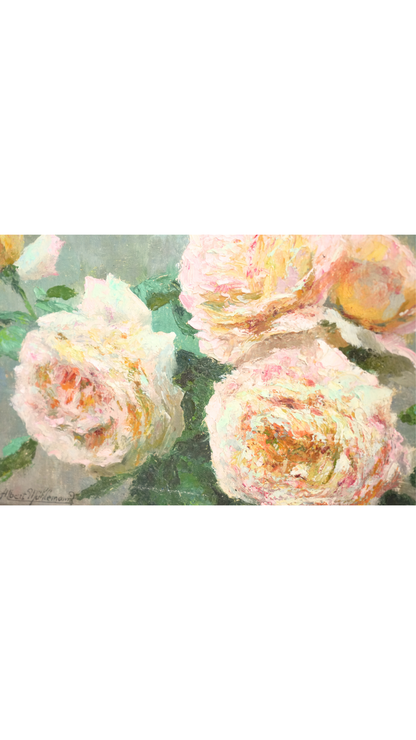 Antique French Blush Roses in a Vintage Painted Frame