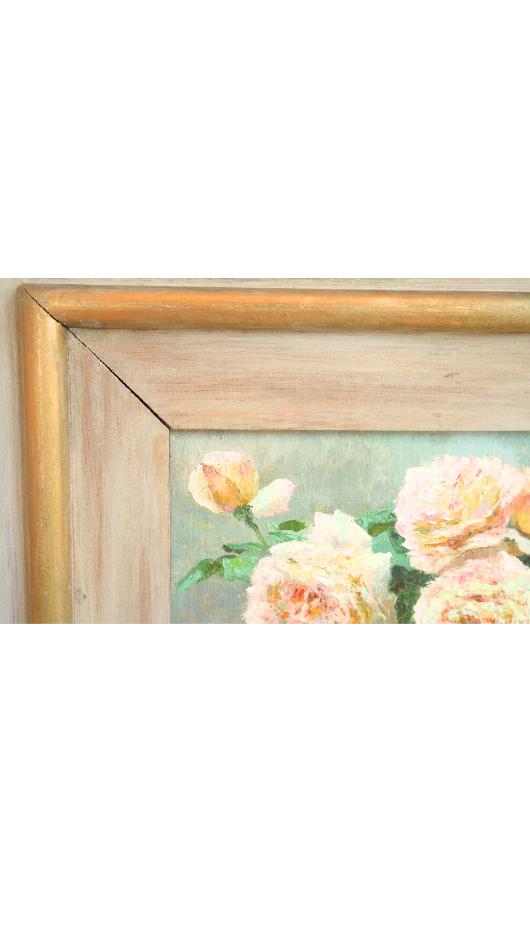 Antique French Blush Roses in a Vintage Painted Frame