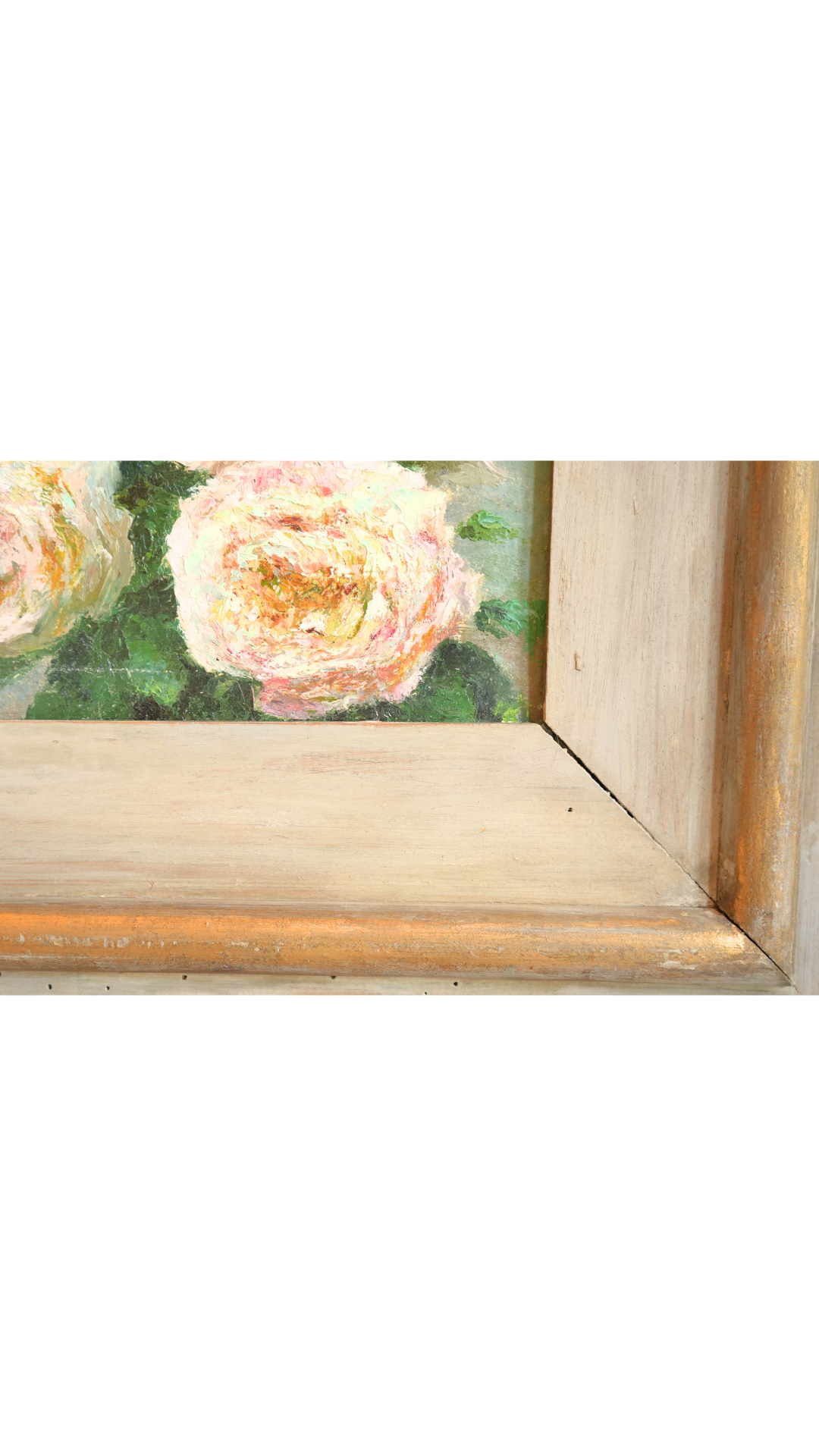 Antique French Blush Roses in a Vintage Painted Frame