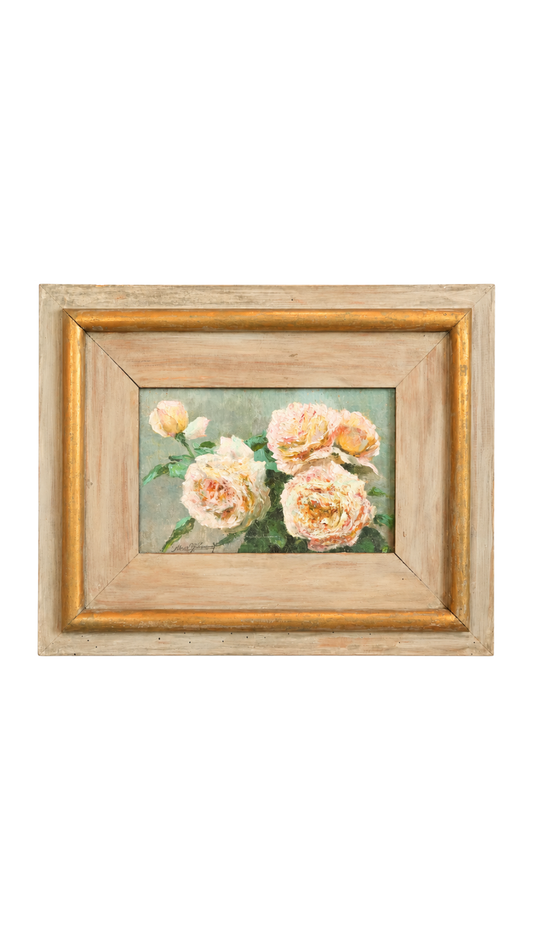 Antique French Blush Roses in a Vintage Painted Frame