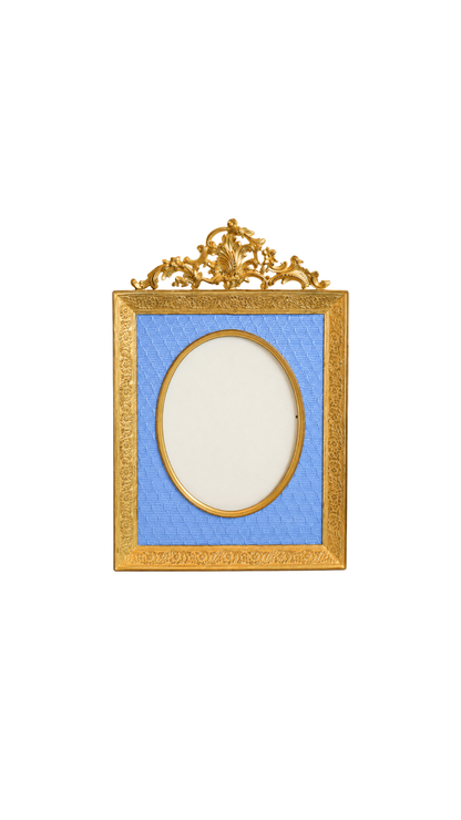 Antique French Gilt Frame with Blue Silk Mat