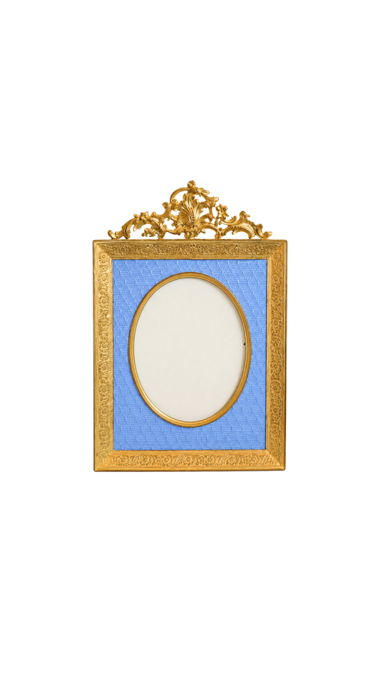 Antique French Gilt Frame with Blue Silk Mat