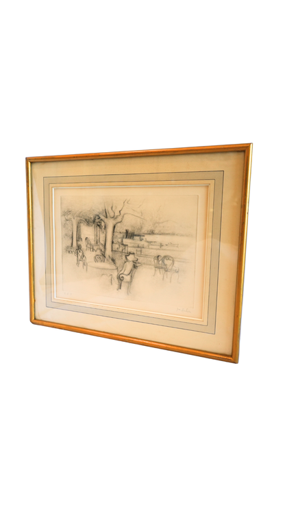 Signed French Parisian Café Scene by Jean Halin, E.A.V.