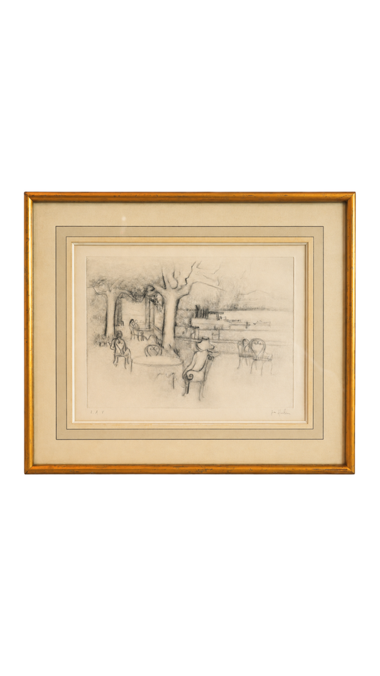 Signed French Parisian Café Scene by Jean Halin, E.A.V.
