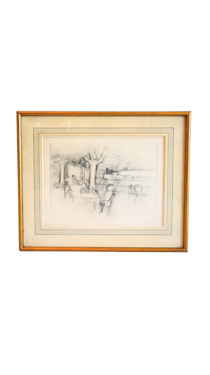 Signed French Parisian Café Scene by Jean Halin, E.A.V.