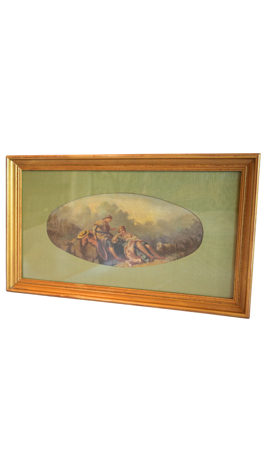Antique French Pastoral Figural Scene in Gilt Frame