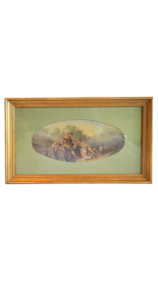Antique French Pastoral Figural Scene in Gilt Frame