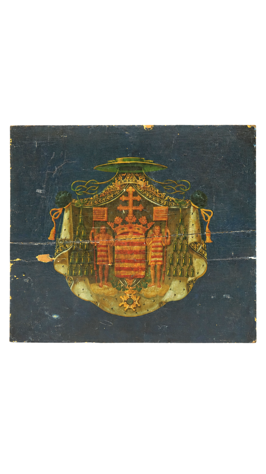 Antique European Hand-Painted Heraldic Coat of Arms Panel