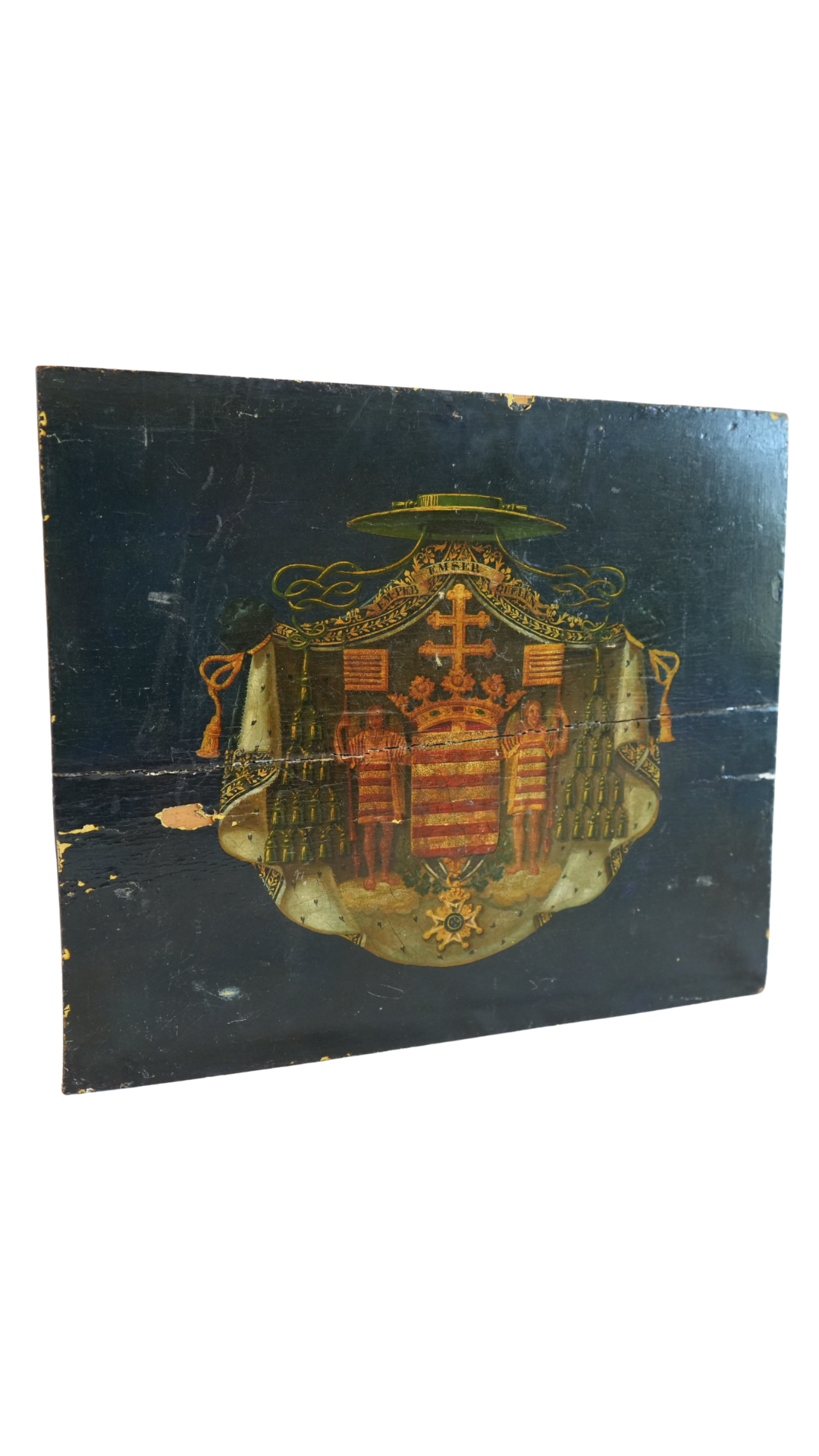 Antique European Hand-Painted Heraldic Coat of Arms Panel