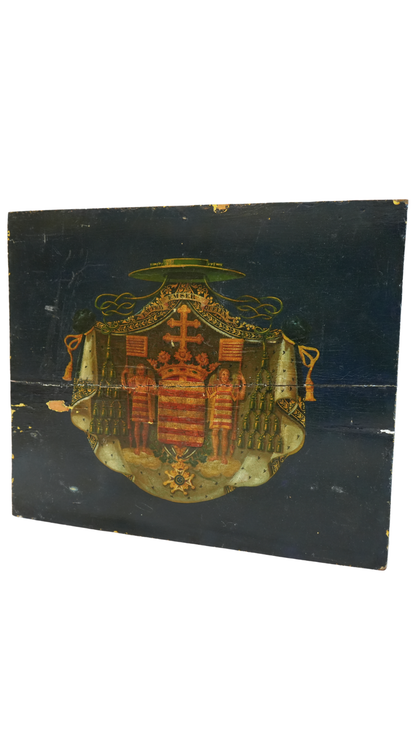 Antique European Hand-Painted Heraldic Coat of Arms Panel
