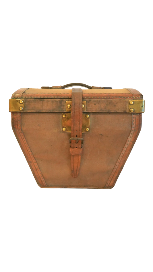 Antique French Leather & Canvas Travel Hat Box