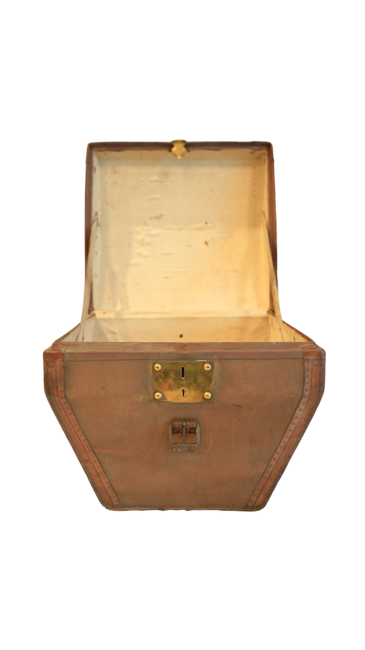 Antique French Leather & Canvas Travel Hat Box