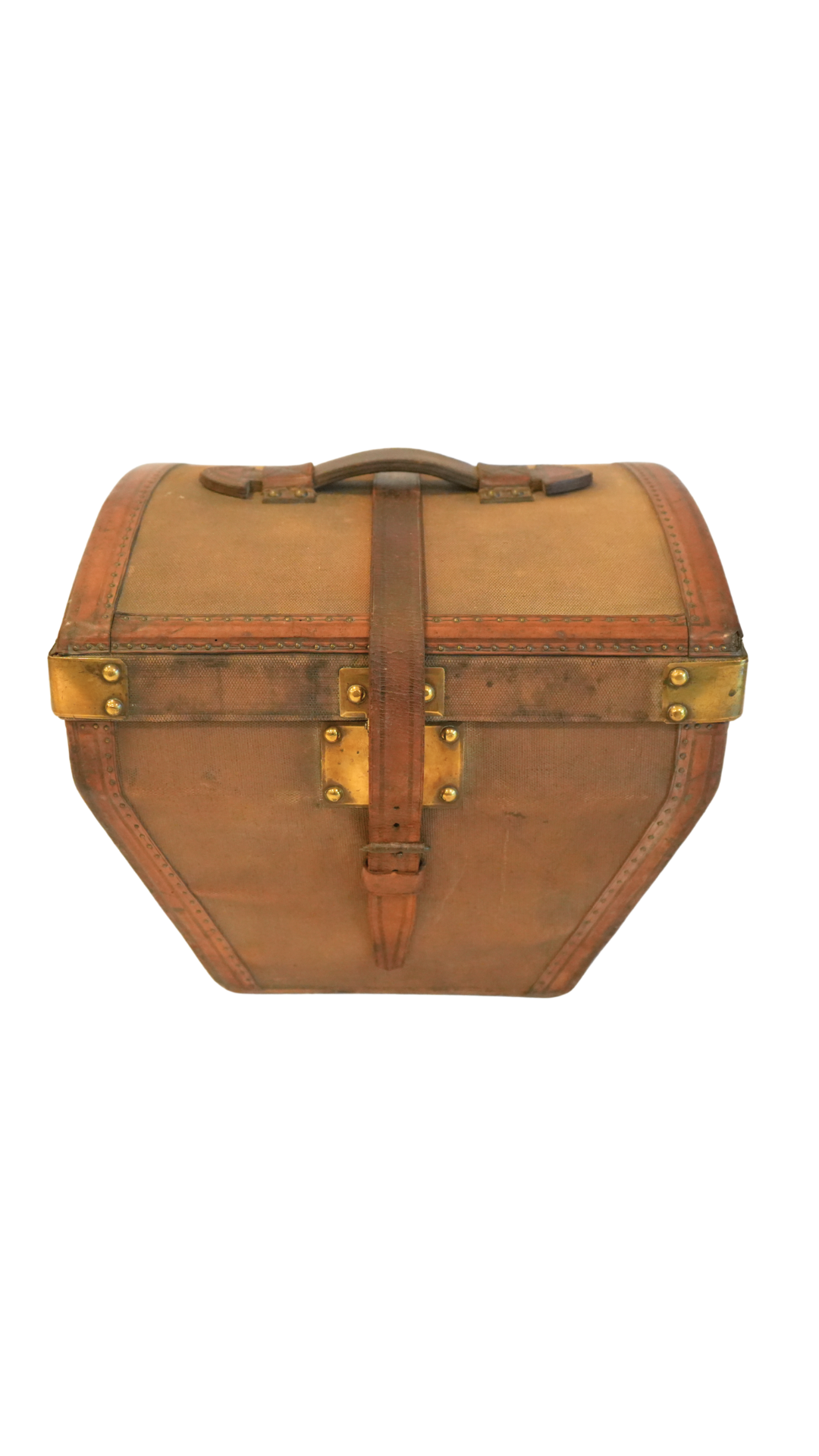 Antique French Leather & Canvas Travel Hat Box