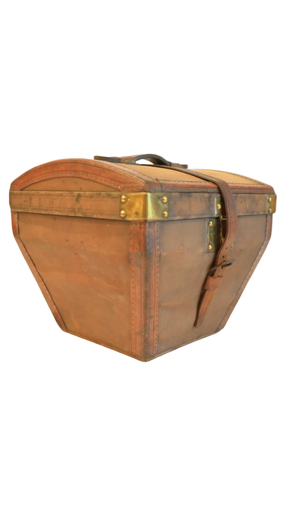 Antique French Leather & Canvas Travel Hat Box