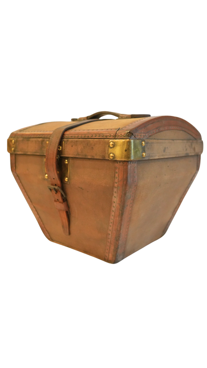 Antique French Leather & Canvas Travel Hat Box