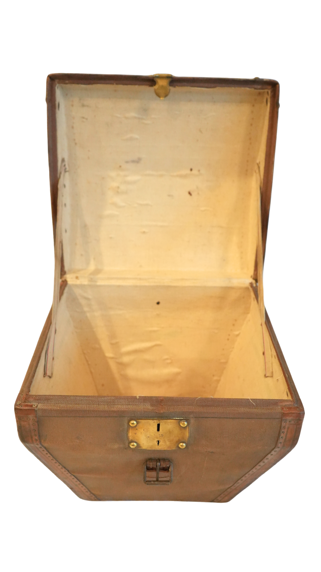 Antique French Leather & Canvas Travel Hat Box