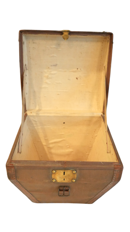 Antique French Leather & Canvas Travel Hat Box