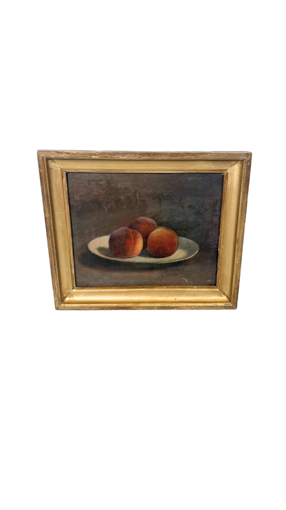 Still Life Oil Painting of Peaches on a Plate