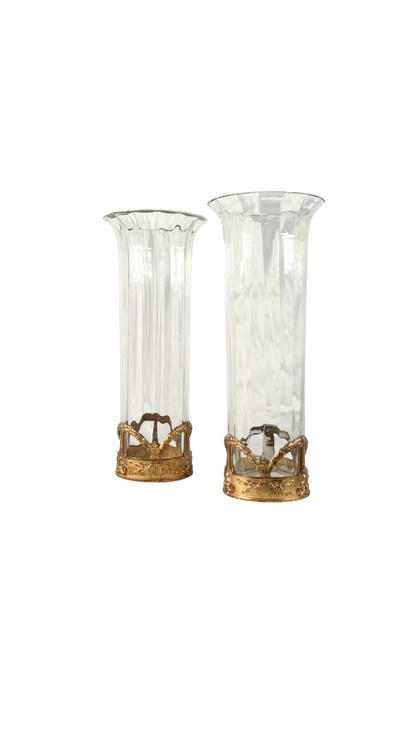 Pair of French Crystal Vases with Gilt Bronze Mounts
