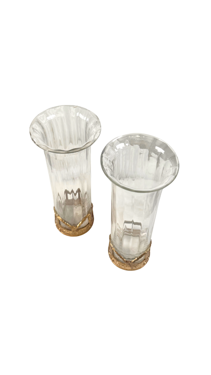 Pair of French Crystal Vases with Gilt Bronze Mounts