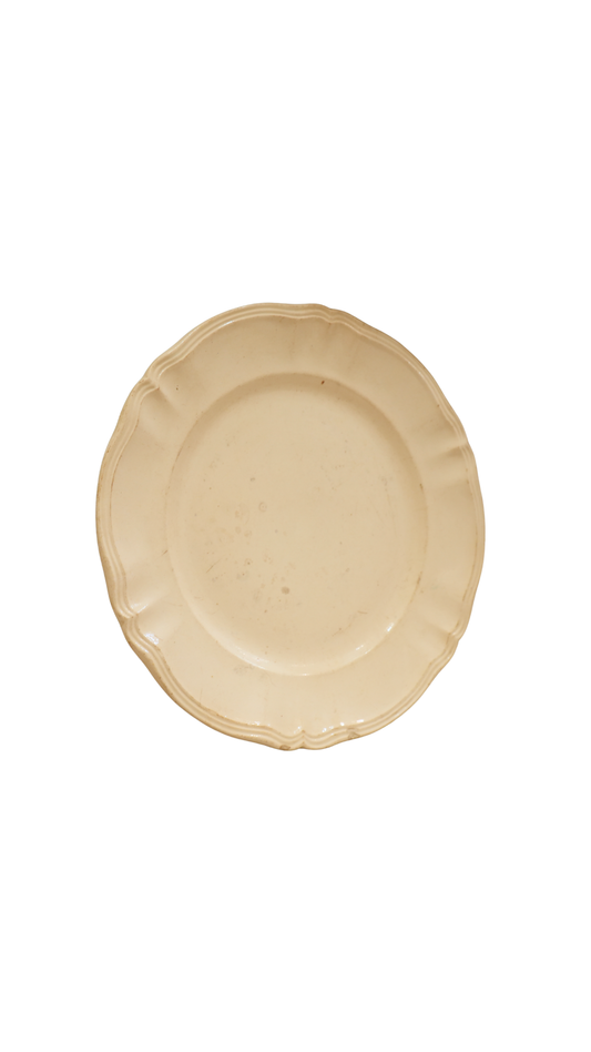 Antique French Digoin Cream Ironstone Scalloped Plate