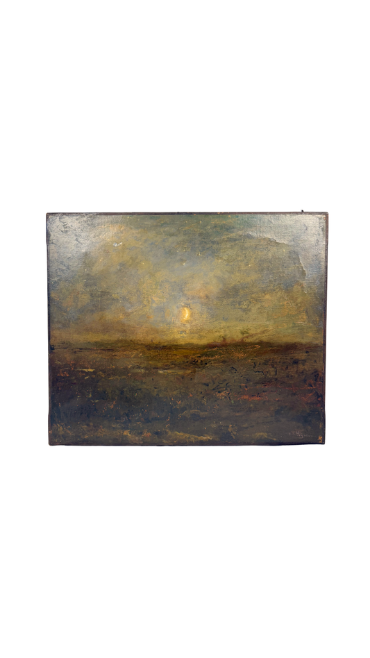 Antique French Moonlight Landscape Oil Painting