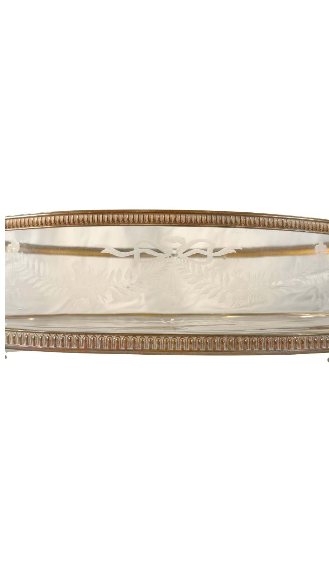 Antique French Bow Etched Crystal & Gilt Bronze Jardinière