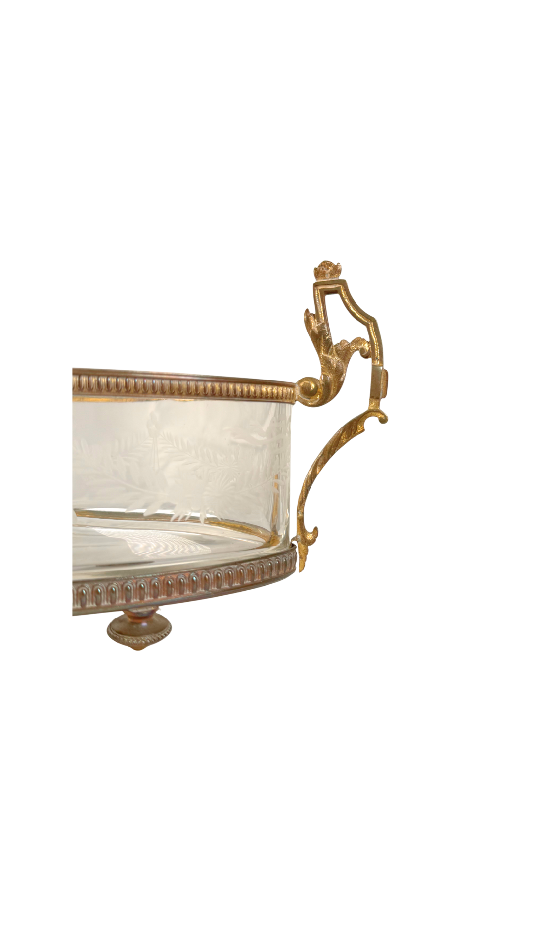 Antique French Bow Etched Crystal & Gilt Bronze Jardinière