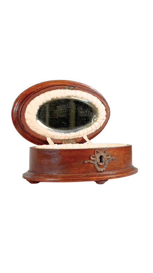 Oval Wooden Jewelry Box with Mirror