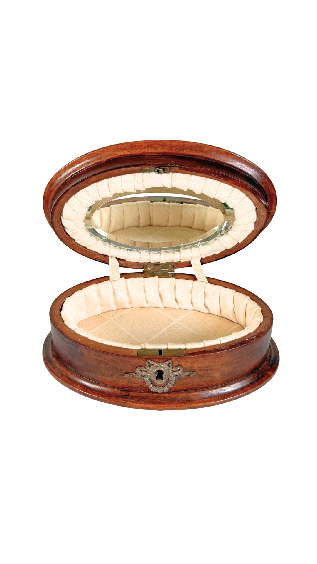 Oval Wooden Jewelry Box with Mirror