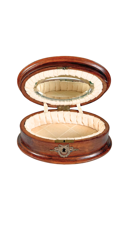 Oval Wooden Jewelry Box with Mirror