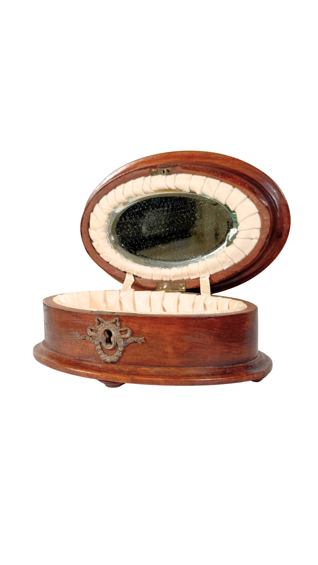 Oval Wooden Jewelry Box with Mirror