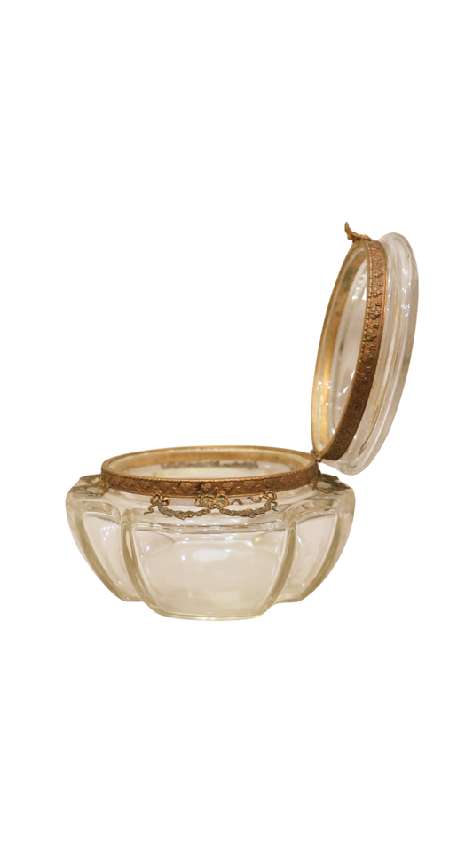 Antique French Glass Jewelry Casket with Garland Mounts
