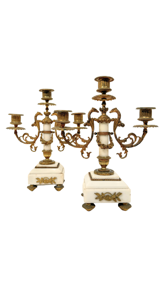 Empire Style Gilt Bronze & Marble Candelabra Pair
