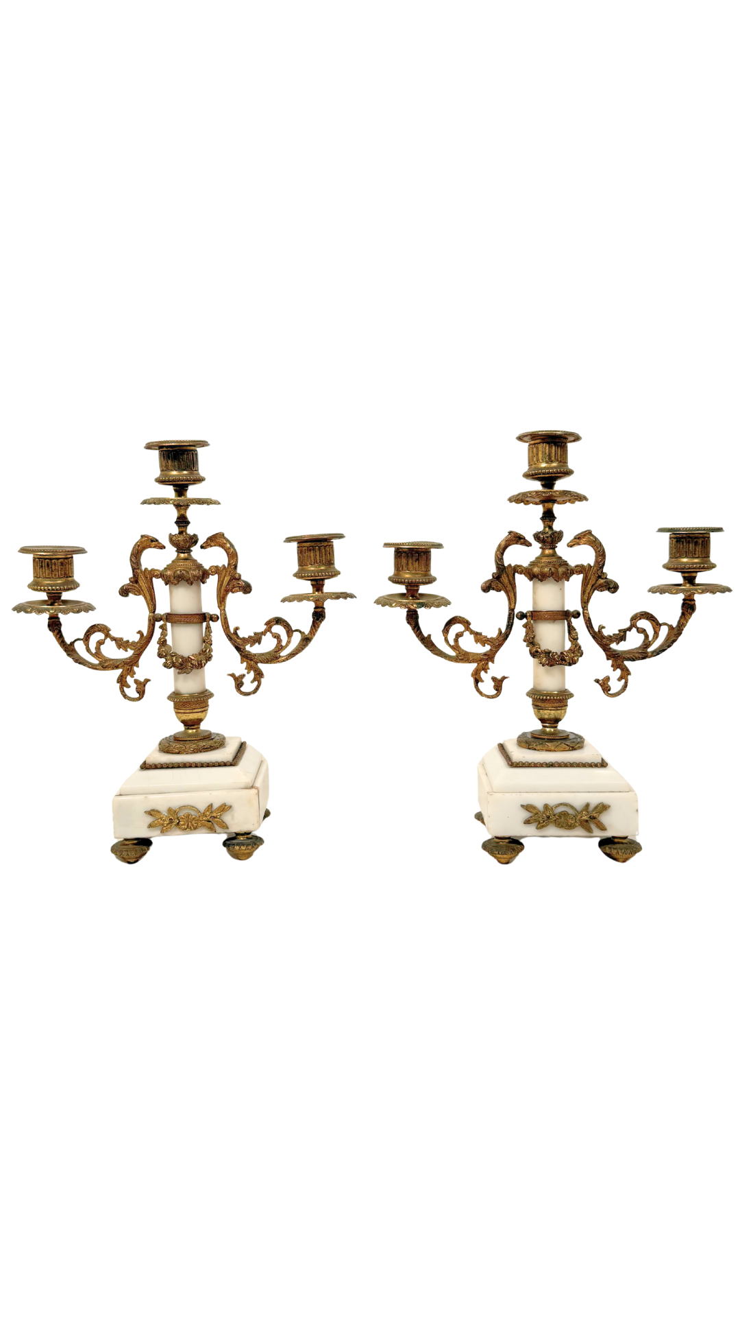 Empire Style Gilt Bronze & Marble Candelabra Pair
