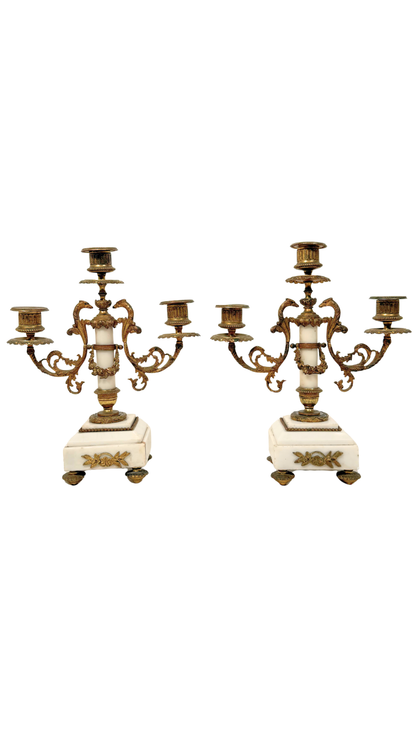 Empire Style Gilt Bronze & Marble Candelabra Pair