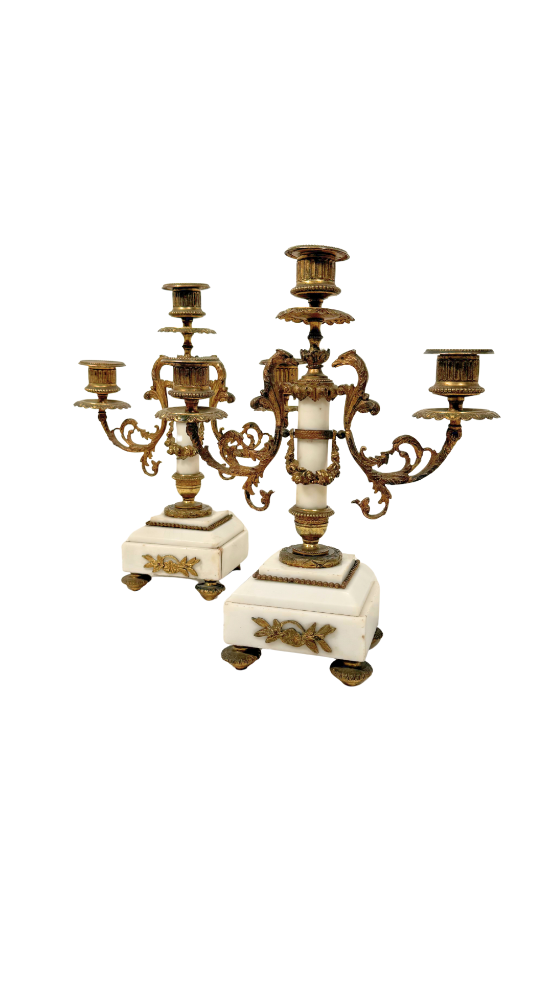 Empire Style Gilt Bronze & Marble Candelabra Pair