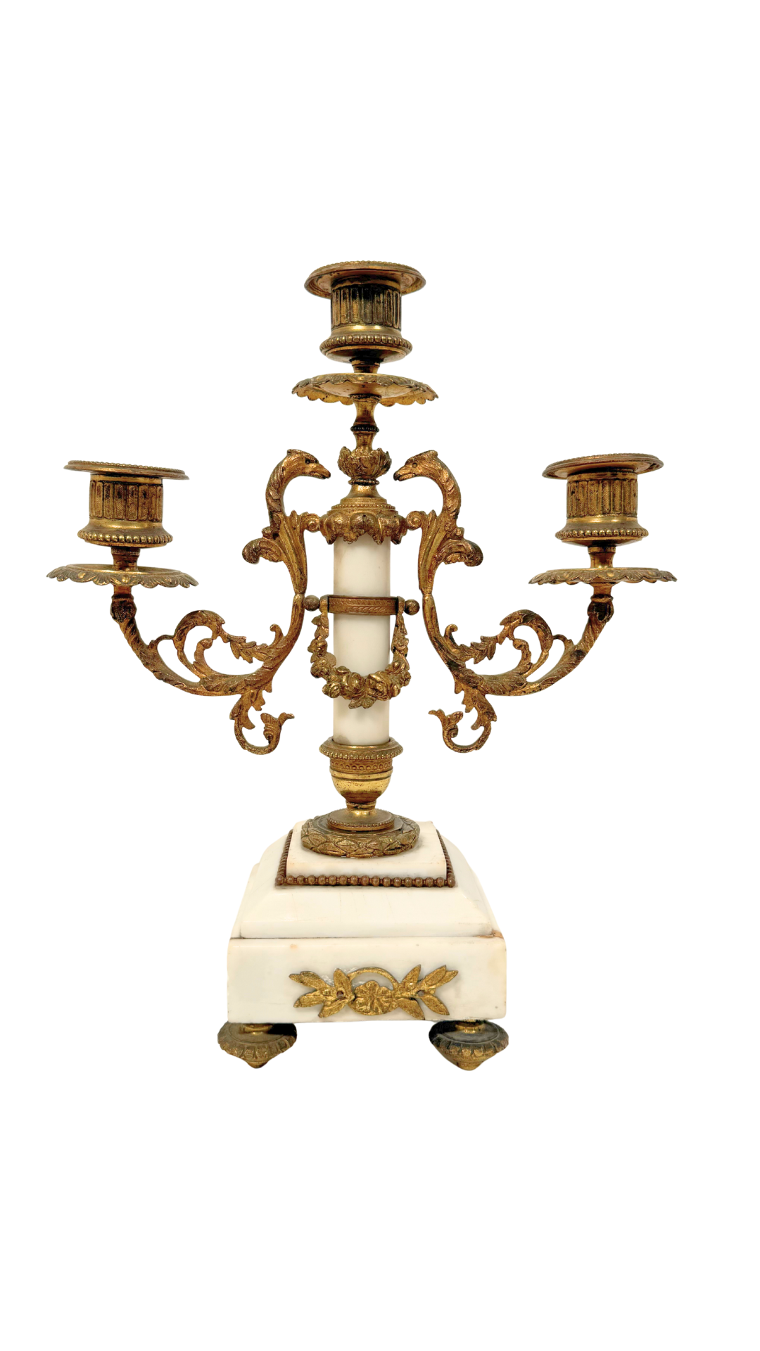 Empire Style Gilt Bronze & Marble Candelabra Pair