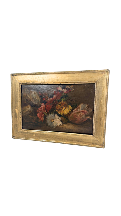 French Floral Still Life Oil Painting on Panel