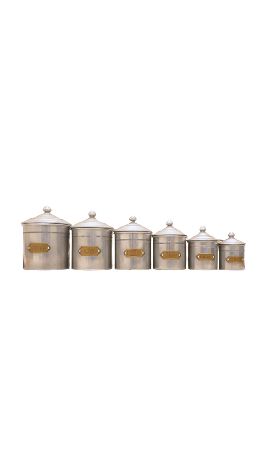 French Nesting Kitchen Canister Set with Brass Labels