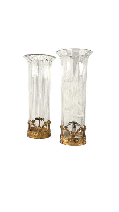 Pair of French Crystal Vases with Gilt Bronze Mounts