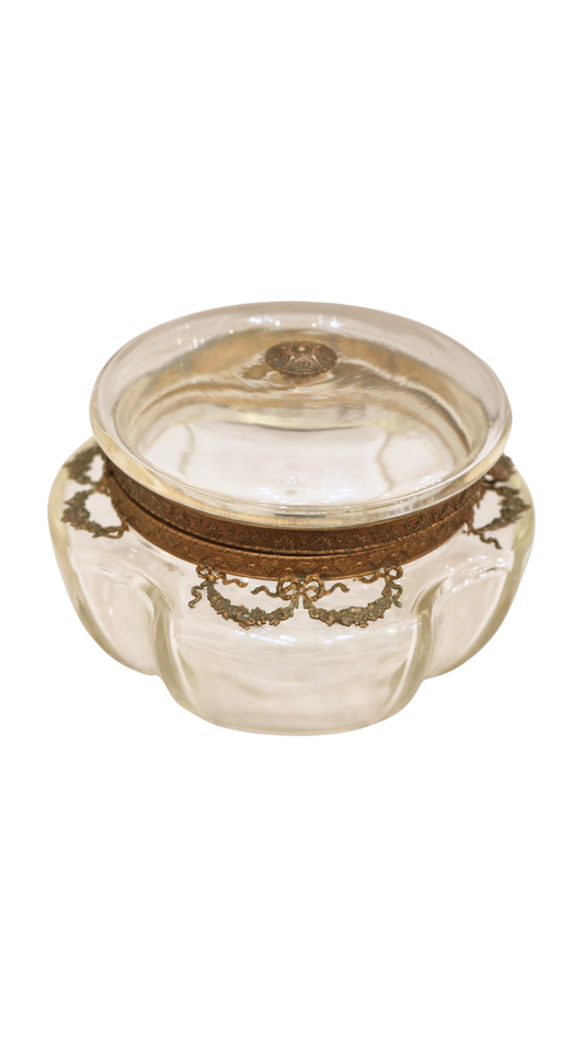Antique French Glass Jewelry Casket with Garland Mounts