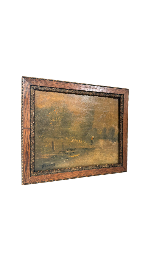Rustic Landscape Oil Painting Signed