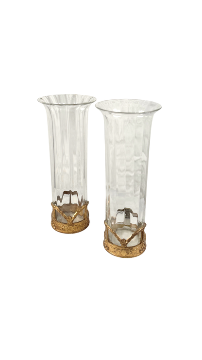 Pair of French Crystal Vases with Gilt Bronze Mounts