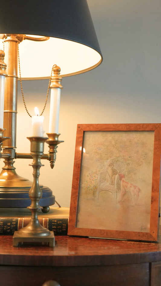 Cat & Dog Pastel in Burl Wood Frame