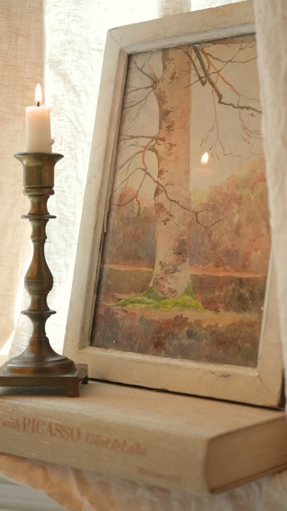 Antique French Watercolor Tree Study in Original Frame